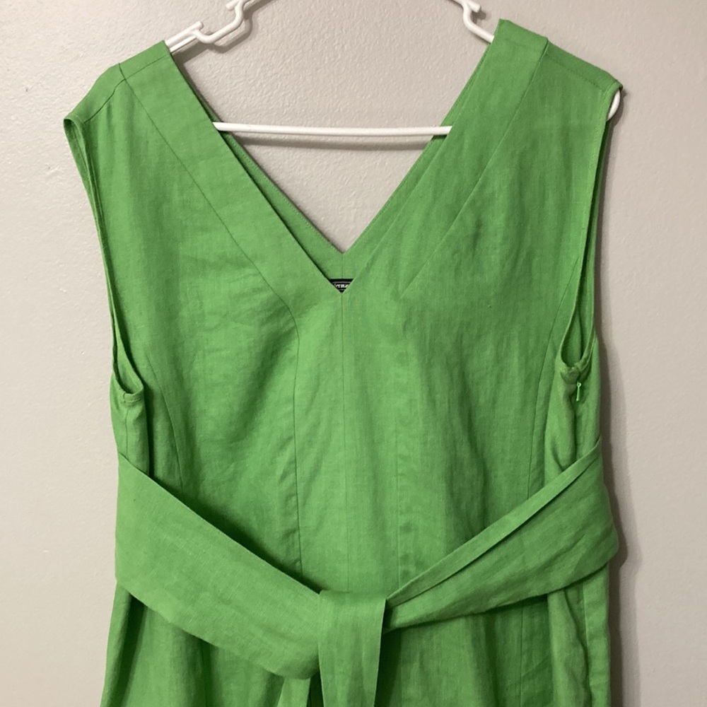 J. Peterman Linen Tie Waist Midi Dress Lime Green